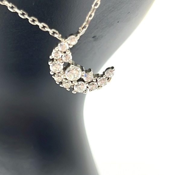 Vtg Rhinestone Cresent Moon Pendent/ Necklace. 925 Sterling Silver 17” necklace - Picture 9 of 13